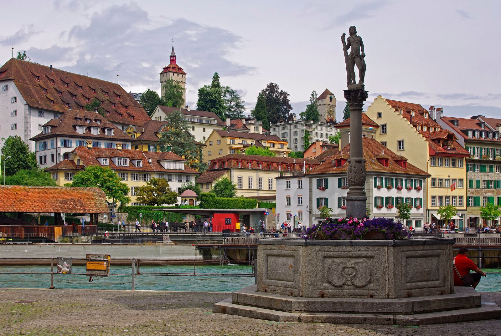 Historic Lucerne old town and Chapel Bridge