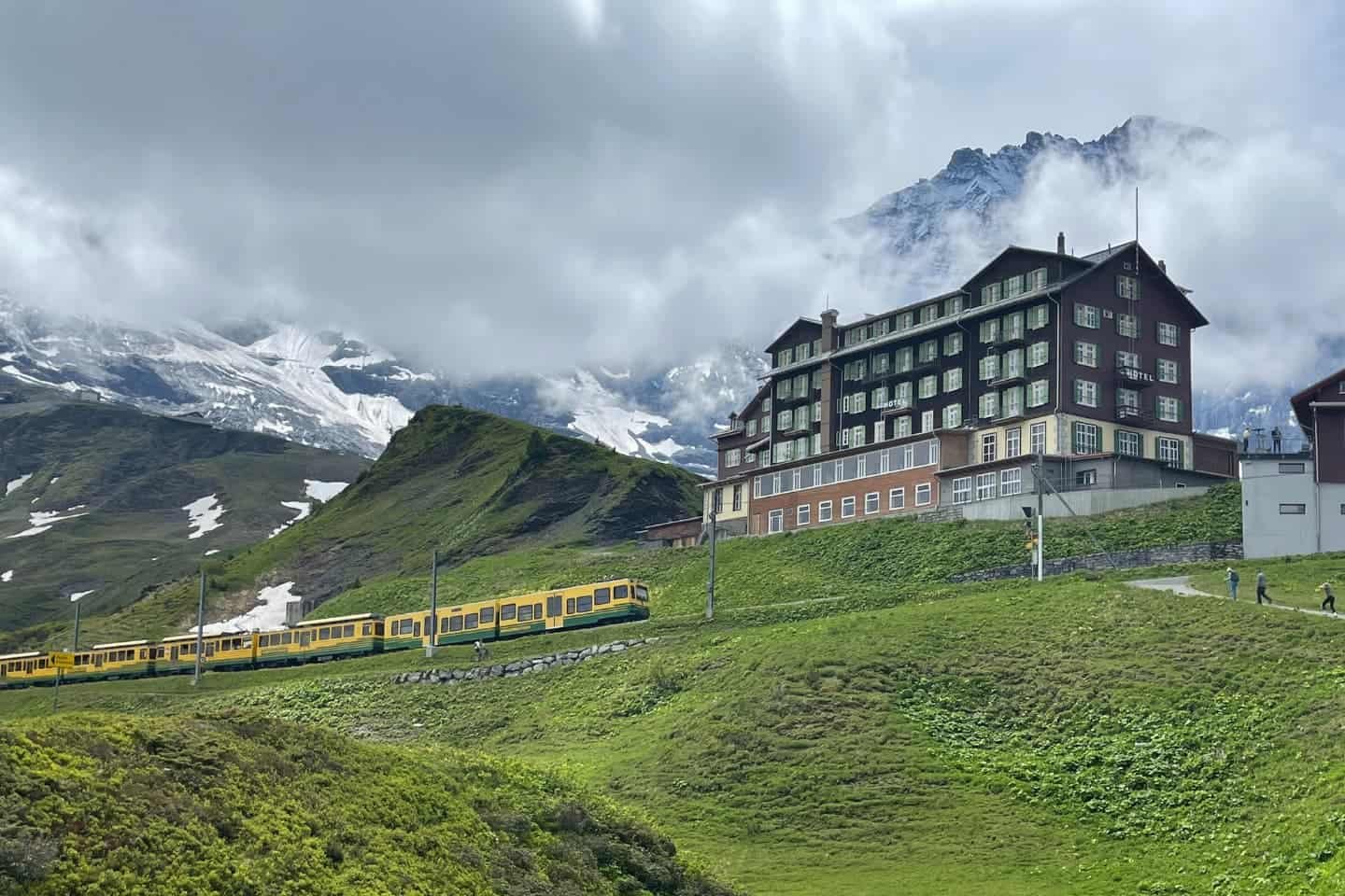 Mountain railway and Swiss Alps