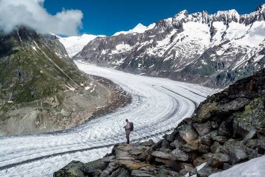 Swiss glacier and mountain peaks